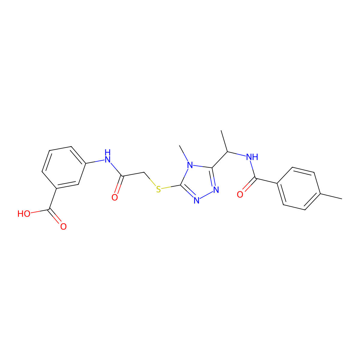 3-[({[4-methyl-5-(1-{[(4-methylphenyl)carbonyl]amino}ethyl)-4H-1,2,4-triazol-3-yl]sulfanyl}acetyl)amino]benzoic acid molecular structure, CAS 693798-08-2