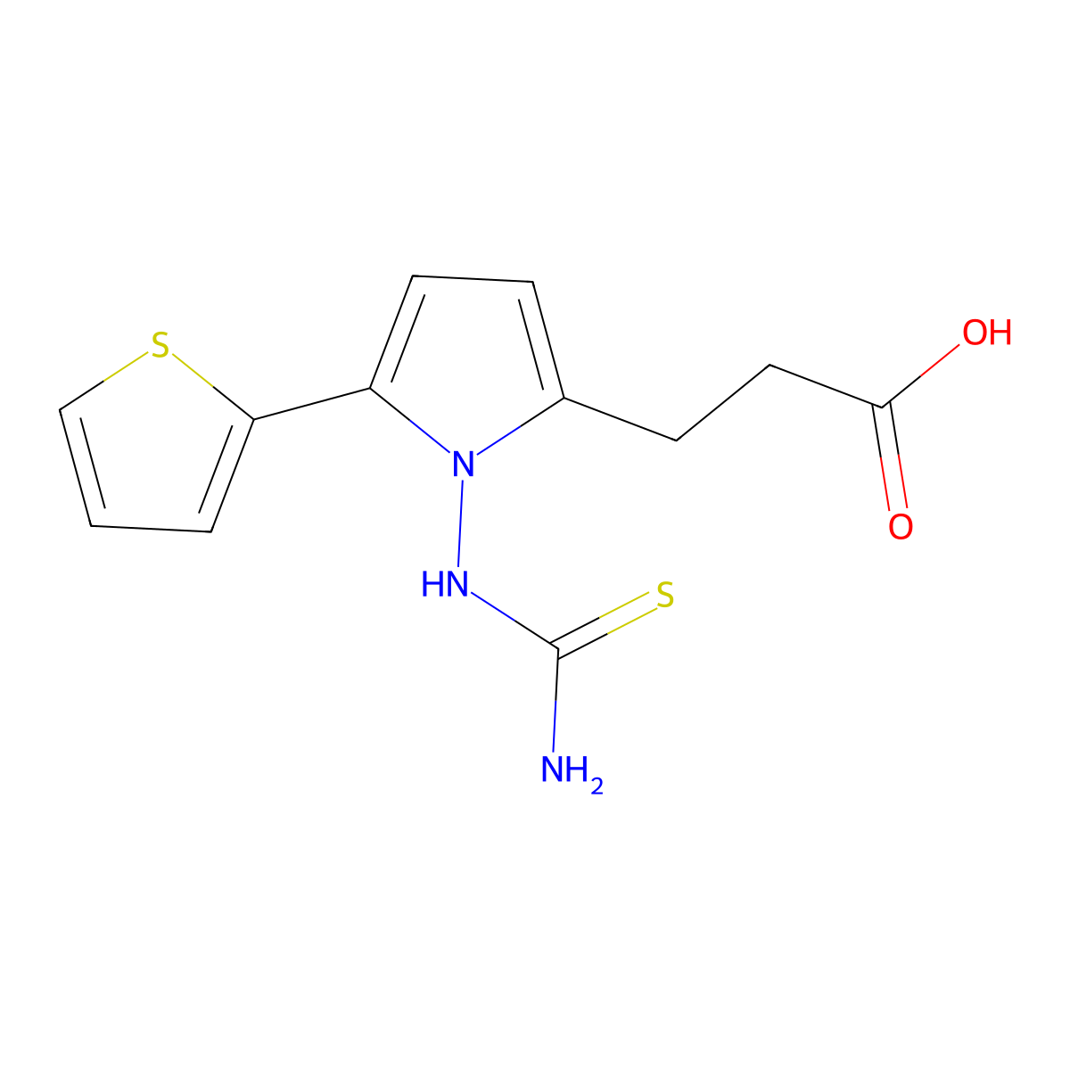 3-[1-(carbamothioylamino)-5-(thiophen-2-yl)-1H-pyrrol-2-yl]propanoic acid molecular structure, CAS 693798-37-7
