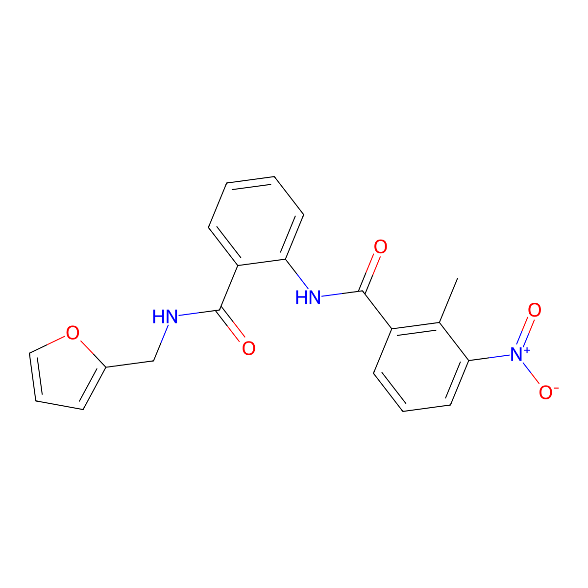 N-[2-(furan-2-ylmethylcarbamoyl)phenyl]-2-methyl-3-nitrobenzamide molecular structure, CAS 693798-55-9