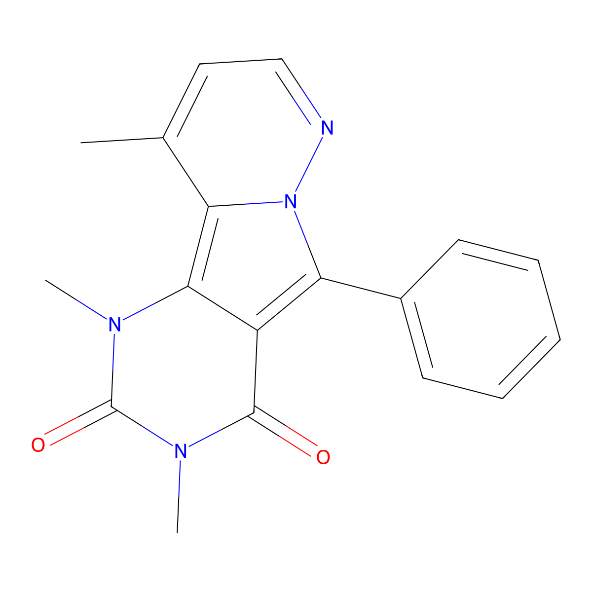 1,3,10-trimethyl-5-phenylpyrimido[4',5':3,4]pyrrolo[1,2-b]pyridazine-2,4(1H,3H)-dione molecular structure, CAS 693798-60-6