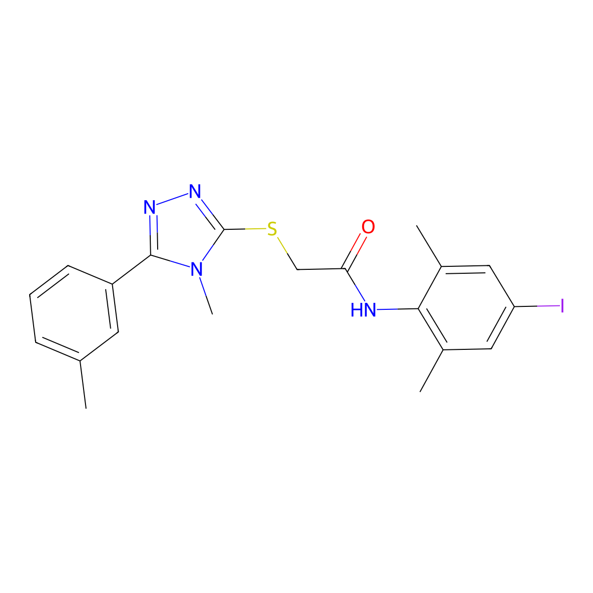 N-(4-iodo-2,6-dimethylphenyl)-2-[[4-methyl-5-(3-methylphenyl)-1,2,4-triazol-3-yl]sulfanyl]acetamide molecular structure, CAS 693799-12-1