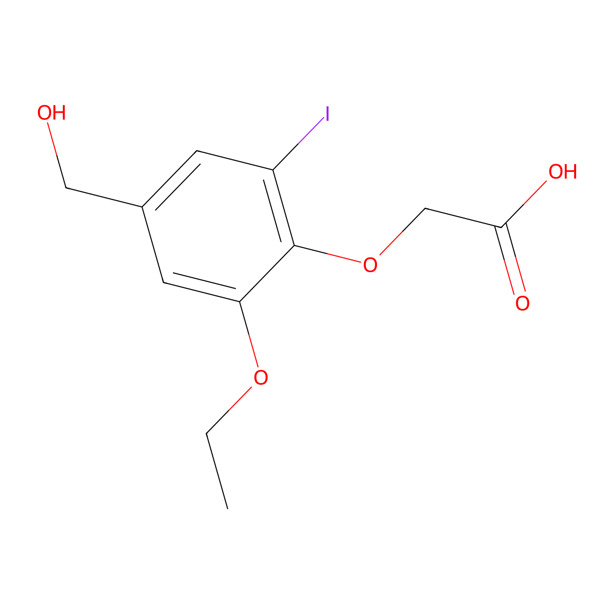 [2-Ethoxy-4-(hydroxymethyl)-6-iodophenoxy]acetic acid molecular structure, CAS 693799-14-3