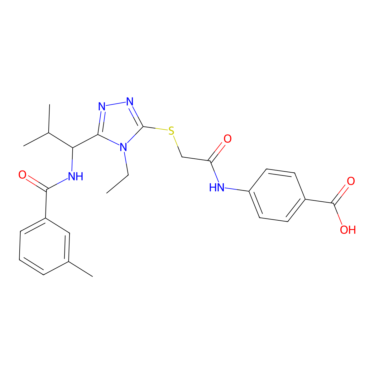 4-[({[4-ethyl-5-(2-methyl-1-{[(3-methylphenyl)carbonyl]amino}propyl)-4H-1,2,4-triazol-3-yl]sulfanyl}acetyl)amino]benzoic acid molecular structure, CAS 693799-52-9