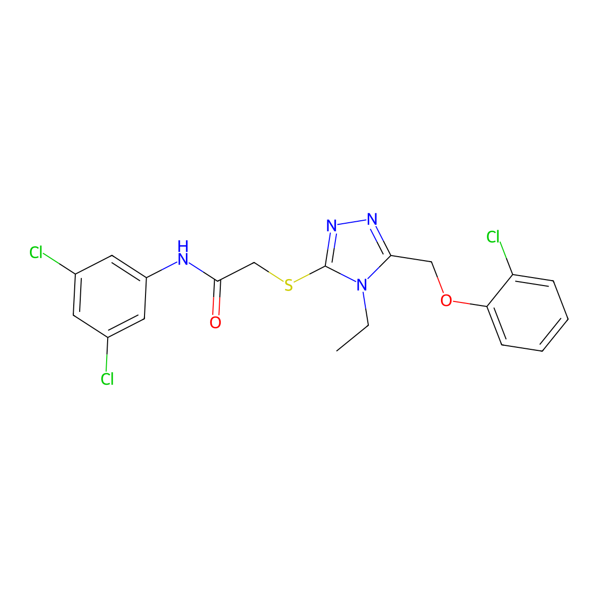 2-[[5-[(2-chlorophenoxy)methyl]-4-ethyl-1,2,4-triazol-3-yl]sulfanyl]-N-(3,5-dichlorophenyl)acetamide molecular structure, CAS 693799-91-6