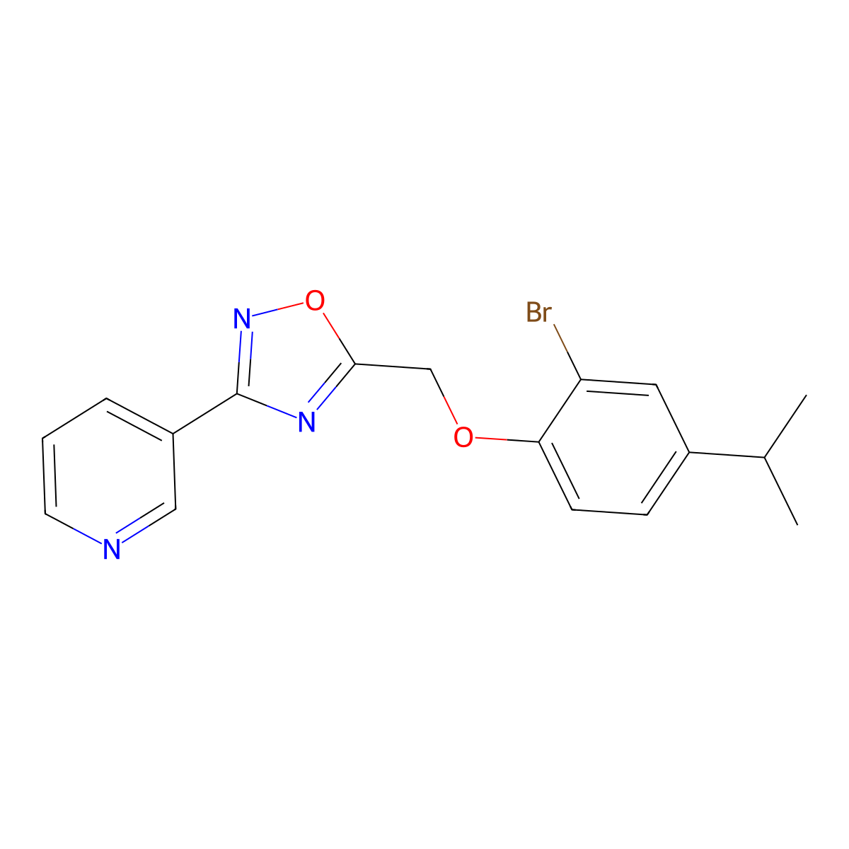 3-(5-{[2-Bromo-4-(propan-2-yl)phenoxy]methyl}-1,2,4-oxadiazol-3-yl)pyridine molecular structure, CAS 693804-18-1