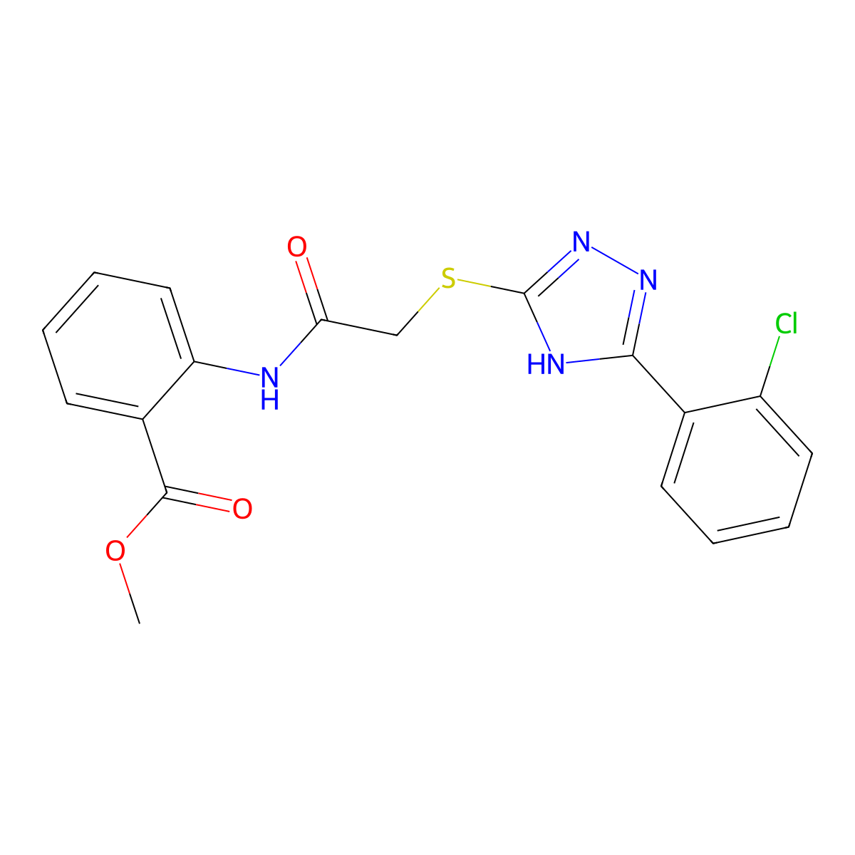 methyl 2-[[2-[[5-(2-chlorophenyl)-1H-1,2,4-triazol-3-yl]sulfanyl]acetyl]amino]benzoate molecular structure, CAS 693804-41-0