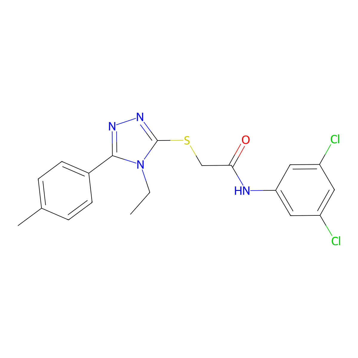 N-(3,5-dichlorophenyl)-2-[[4-ethyl-5-(4-methylphenyl)-1,2,4-triazol-3-yl]sulfanyl]acetamide molecular structure, CAS 693805-19-5