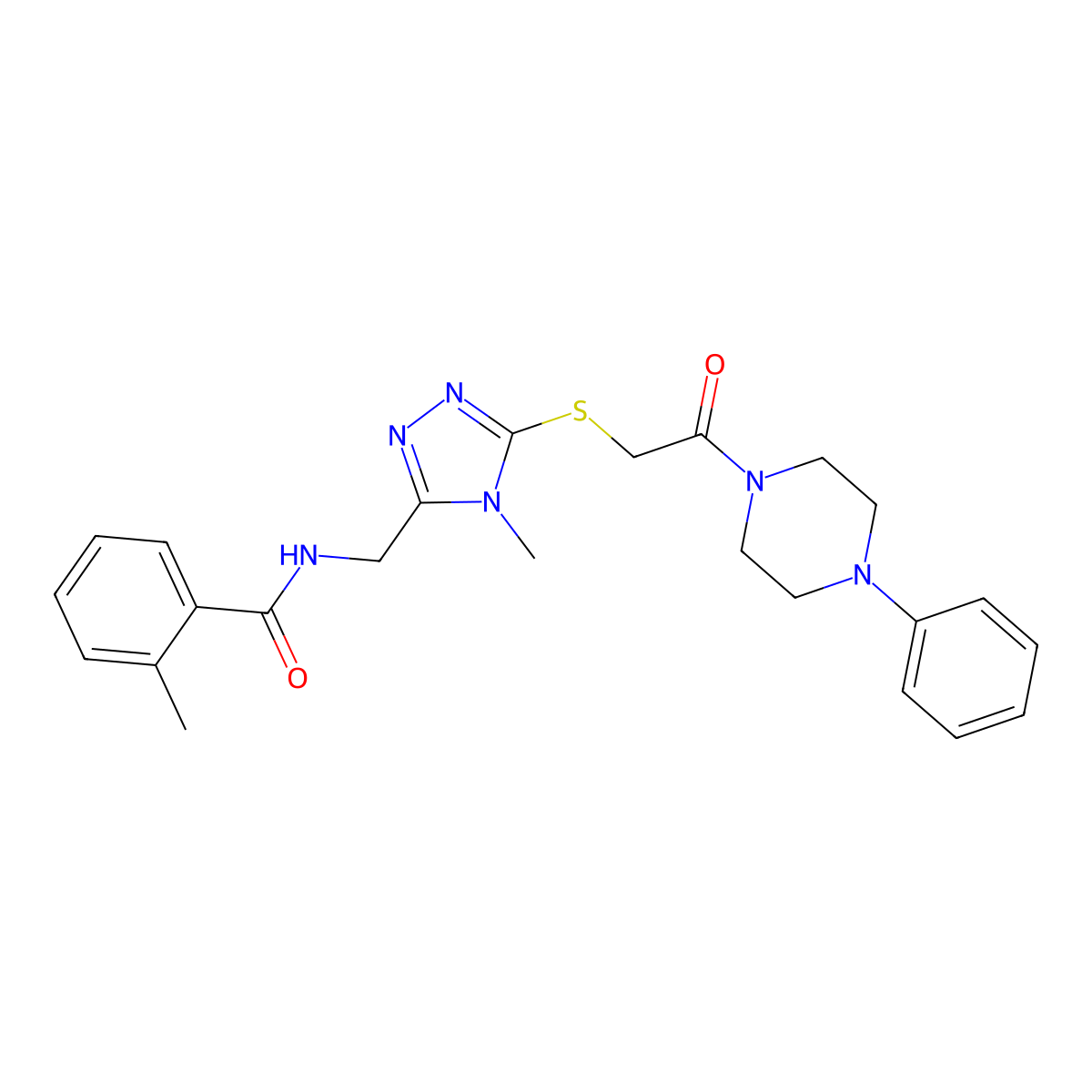 2-methyl-N-[[4-methyl-5-[2-oxo-2-(4-phenylpiperazin-1-yl)ethyl]sulfanyl-1,2,4-triazol-3-yl]methyl]benzamide molecular structure, CAS 693805-38-8