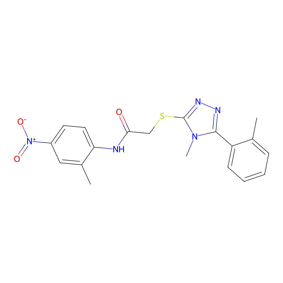 2-[[4-methyl-5-(2-methylphenyl)-1,2,4-triazol-3-yl]sulfanyl]-N-(2-methyl-4-nitrophenyl)acetamide molecular structure, CAS 693805-59-3