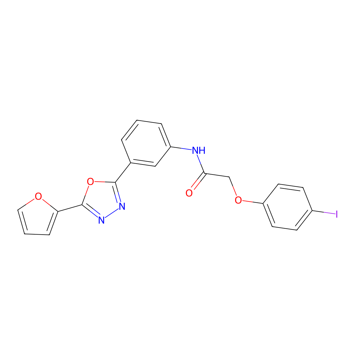 N-[3-[5-(furan-2-yl)-1,3,4-oxadiazol-2-yl]phenyl]-2-(4-iodophenoxy)acetamide molecular structure, CAS 693805-62-8