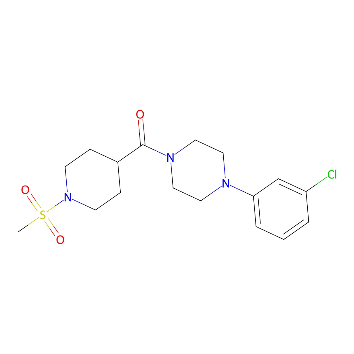 [4-(3-Chlorophenyl)piperazin-1-yl]-(1-methylsulfonylpiperidin-4-yl)methanone molecular structure, CAS 693805-68-4
