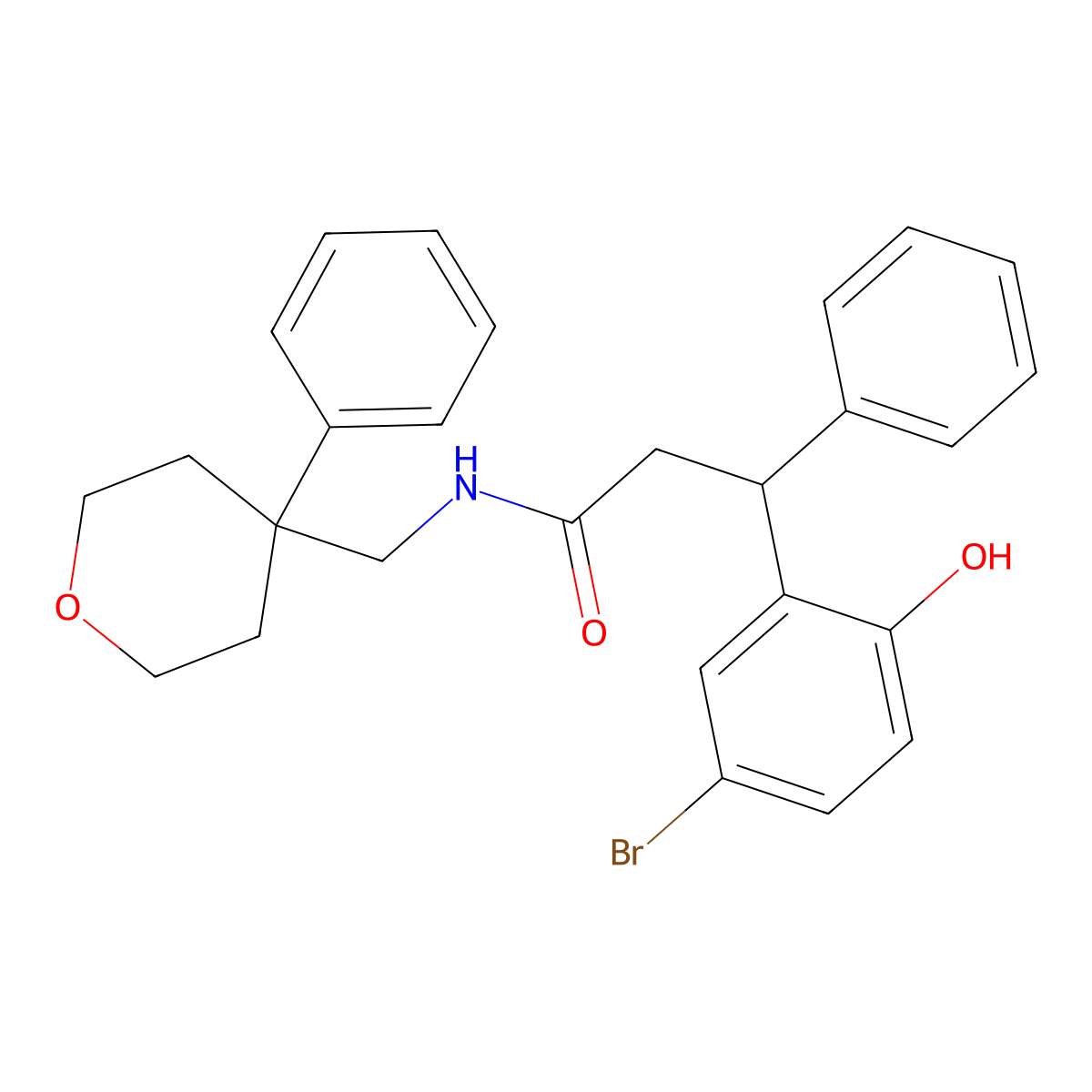 3-(5-bromo-2-hydroxyphenyl)-3-phenyl-N-[(4-phenyloxan-4-yl)methyl]propanamide molecular structure, CAS 693805-70-8