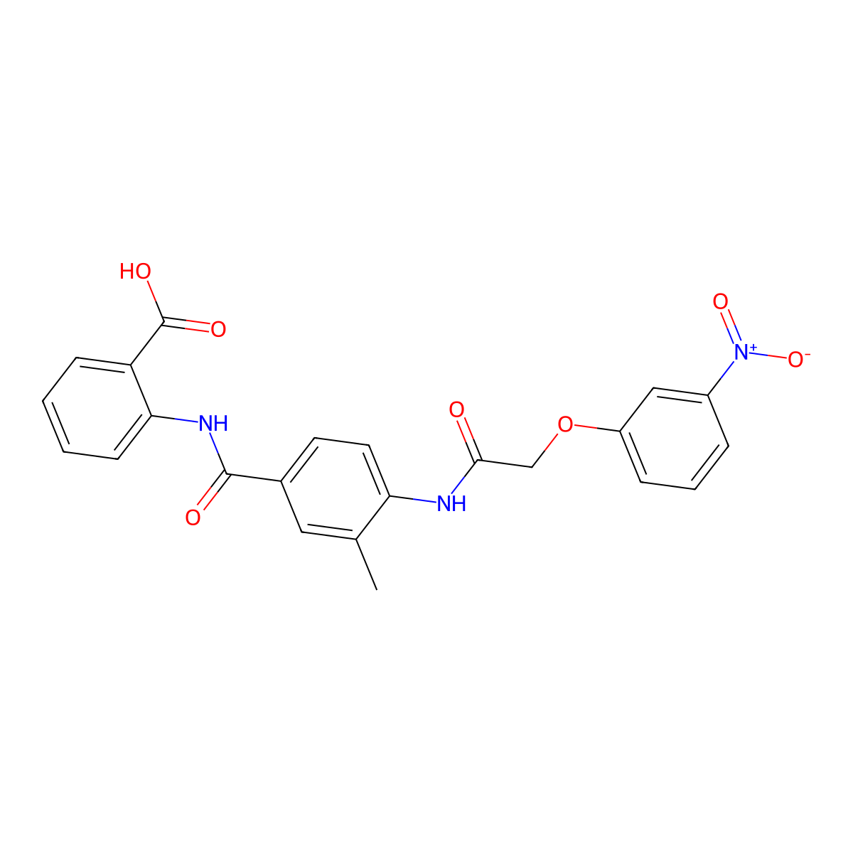 2-[[[3-Methyl-4-[[2-(3-nitrophenoxy)-1-oxoethyl]amino]phenyl]-oxomethyl]amino]benzoic acid molecular structure, CAS 693805-71-9