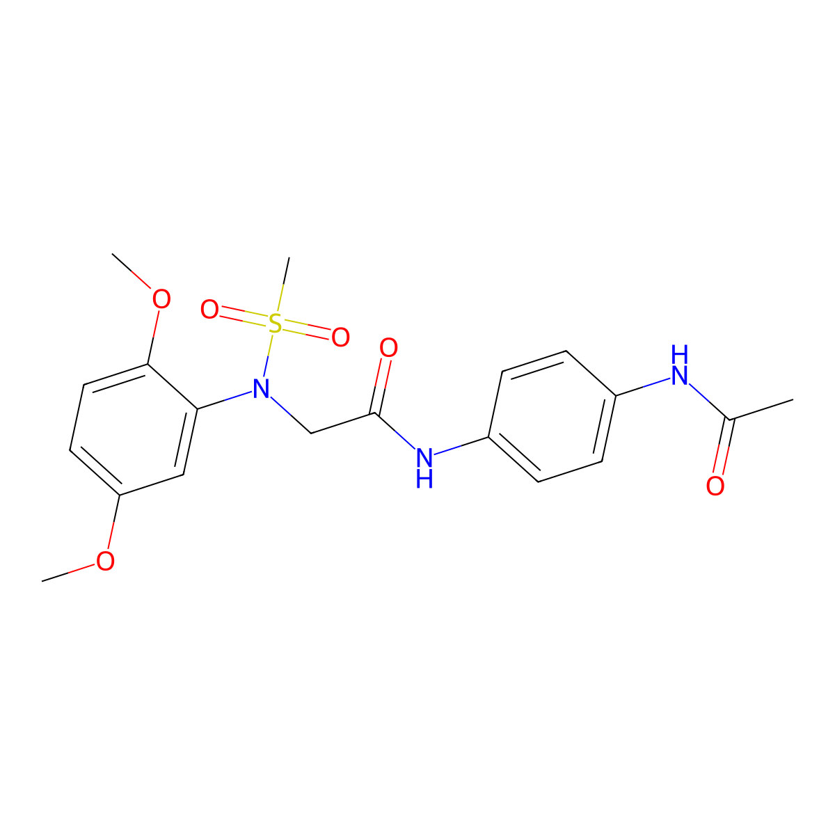 N-(4-acetamidophenyl)-2-(2,5-dimethoxy-N-methylsulfonylanilino)acetamide molecular structure, CAS 693805-73-1
