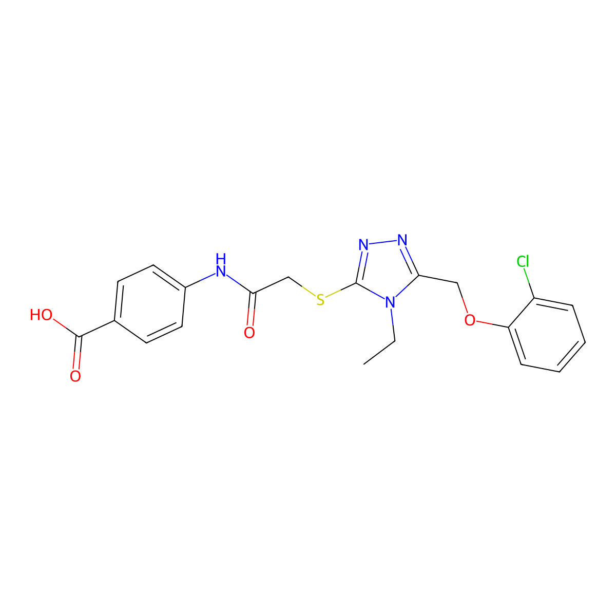 4-{[({5-[(2-chlorophenoxy)methyl]-4-ethyl-4H-1,2,4-triazol-3-yl}sulfanyl)acetyl]amino}benzoic acid molecular structure, CAS 693805-75-3