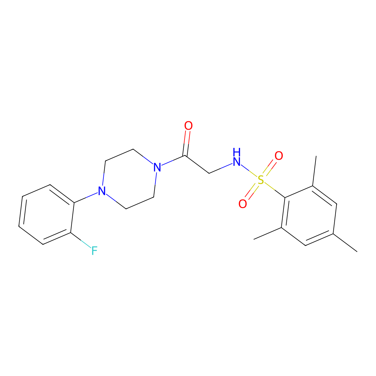 N-[2-[4-(2-fluorophenyl)piperazin-1-yl]-2-oxoethyl]-2,4,6-trimethylbenzenesulfonamide molecular structure, CAS 693806-16-5