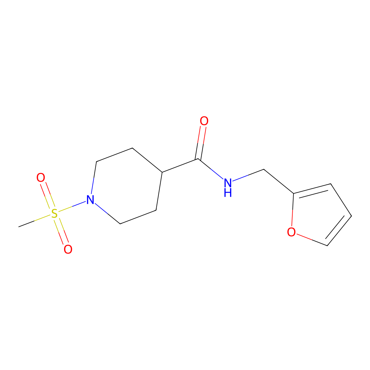 N-(furan-2-ylmethyl)-1-methylsulfonylpiperidine-4-carboxamide molecular structure, CAS 693806-34-7
