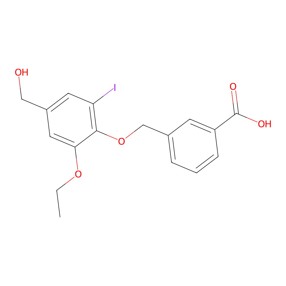 3-[[2-Ethoxy-4-(hydroxymethyl)-6-iodophenoxy]methyl]benzoic acid molecular structure, CAS 693806-46-1