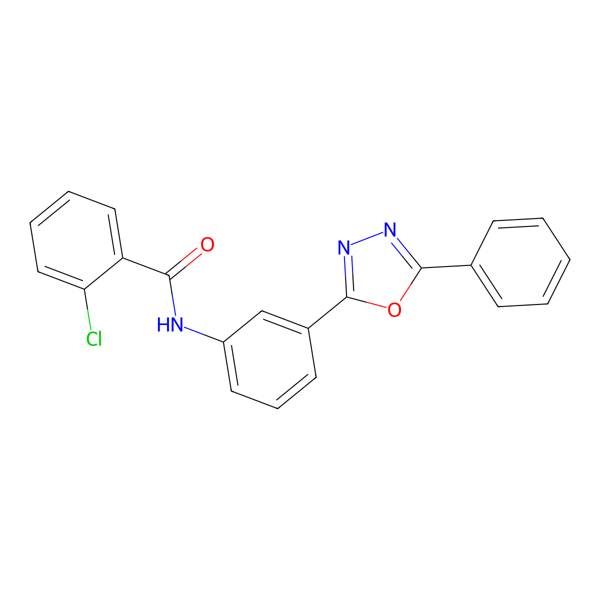 2-chloro-N-[3-(5-phenyl-1,3,4-oxadiazol-2-yl)phenyl]benzamide molecular structure, CAS 693806-63-2