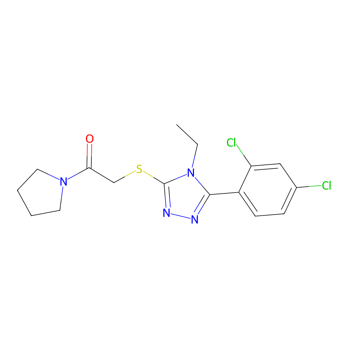 2-[[5-(2,4-Dichlorophenyl)-4-ethyl-1,2,4-triazol-3-yl]sulfanyl]-1-pyrrolidin-1-ylethanone molecular structure, CAS 693808-30-9