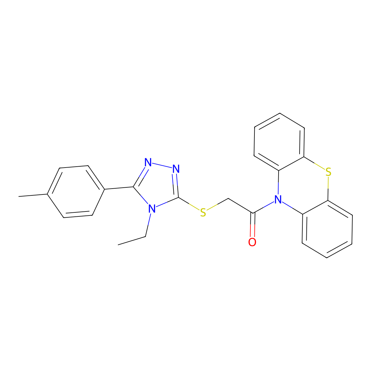 2-[[4-Ethyl-5-(4-methylphenyl)-1,2,4-triazol-3-yl]sulfanyl]-1-phenothiazin-10-ylethanone molecular structure, CAS 693809-36-8