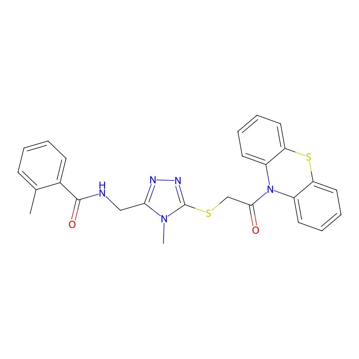 2-methyl-N-[[4-methyl-5-(2-oxo-2-phenothiazin-10-ylethyl)sulfanyl-1,2,4-triazol-3-yl]methyl]benzamide molecular structure, CAS 693811-59-5