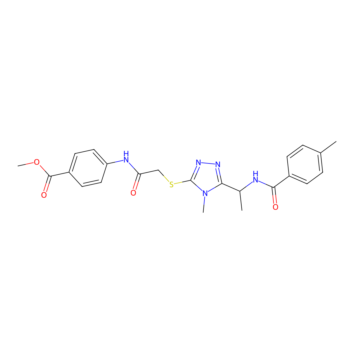 methyl 4-[({[4-methyl-5-(1-{[(4-methylphenyl)carbonyl]amino}ethyl)-4H-1,2,4-triazol-3-yl]sulfanyl}acetyl)amino]benzoate molecular structure, CAS 693811-67-5