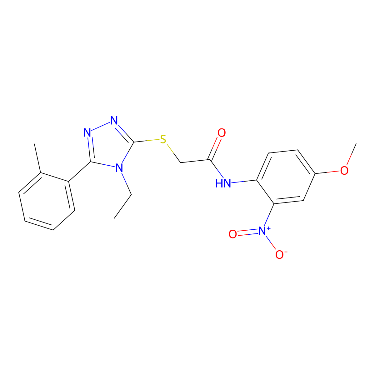 2-[[4-ethyl-5-(2-methylphenyl)-1,2,4-triazol-3-yl]sulfanyl]-N-(4-methoxy-2-nitrophenyl)acetamide molecular structure, CAS 693811-68-6