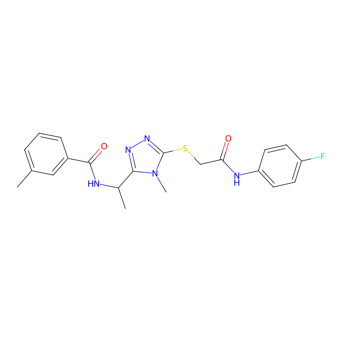 N-{1-[5-({2-[(4-fluorophenyl)amino]-2-oxoethyl}sulfanyl)-4-methyl-4H-1,2,4-triazol-3-yl]ethyl}-3-methylbenzamide molecular structure, CAS 693811-73-3