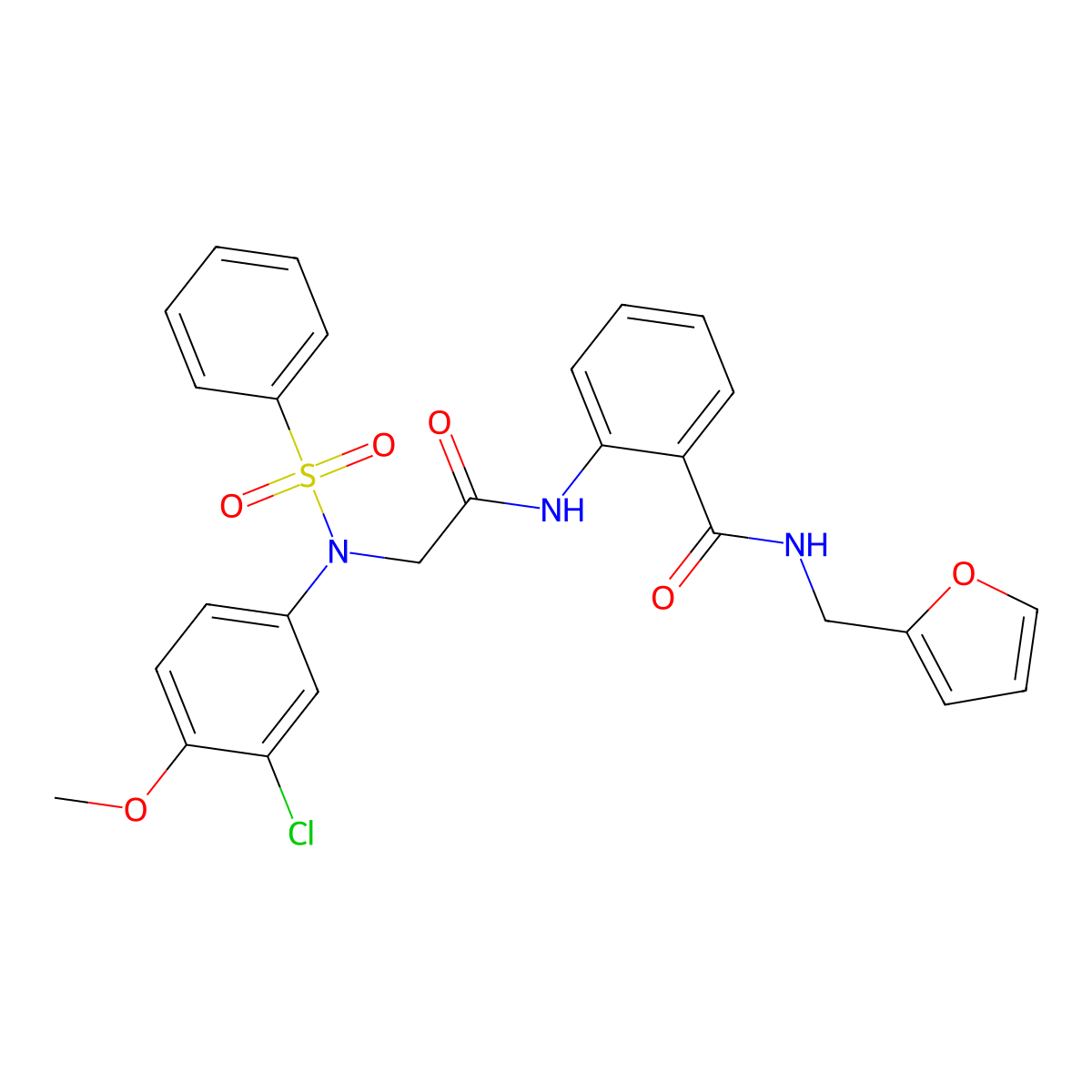 2-{[N-(3-chloro-4-methoxyphenyl)-N-(phenylsulfonyl)glycyl]amino}-N-(furan-2-ylmethyl)benzamide molecular structure, CAS 693811-78-8