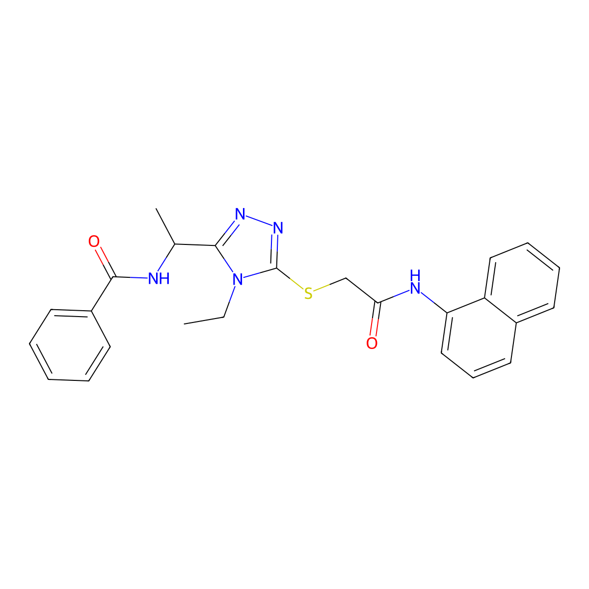 N-[1-[4-ethyl-5-[2-(naphthalen-1-ylamino)-2-oxoethyl]sulfanyl-1,2,4-triazol-3-yl]ethyl]benzamide molecular structure, CAS 693811-84-6