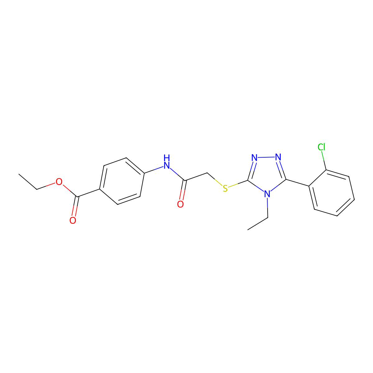 ethyl 4-[({[5-(2-chlorophenyl)-4-ethyl-4H-1,2,4-triazol-3-yl]sulfanyl}acetyl)amino]benzoate molecular structure, CAS 693812-36-1