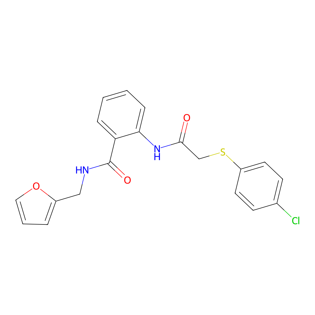 2-[[2-(4-chlorophenyl)sulfanylacetyl]amino]-N-(furan-2-ylmethyl)benzamide molecular structure, CAS 693812-78-1