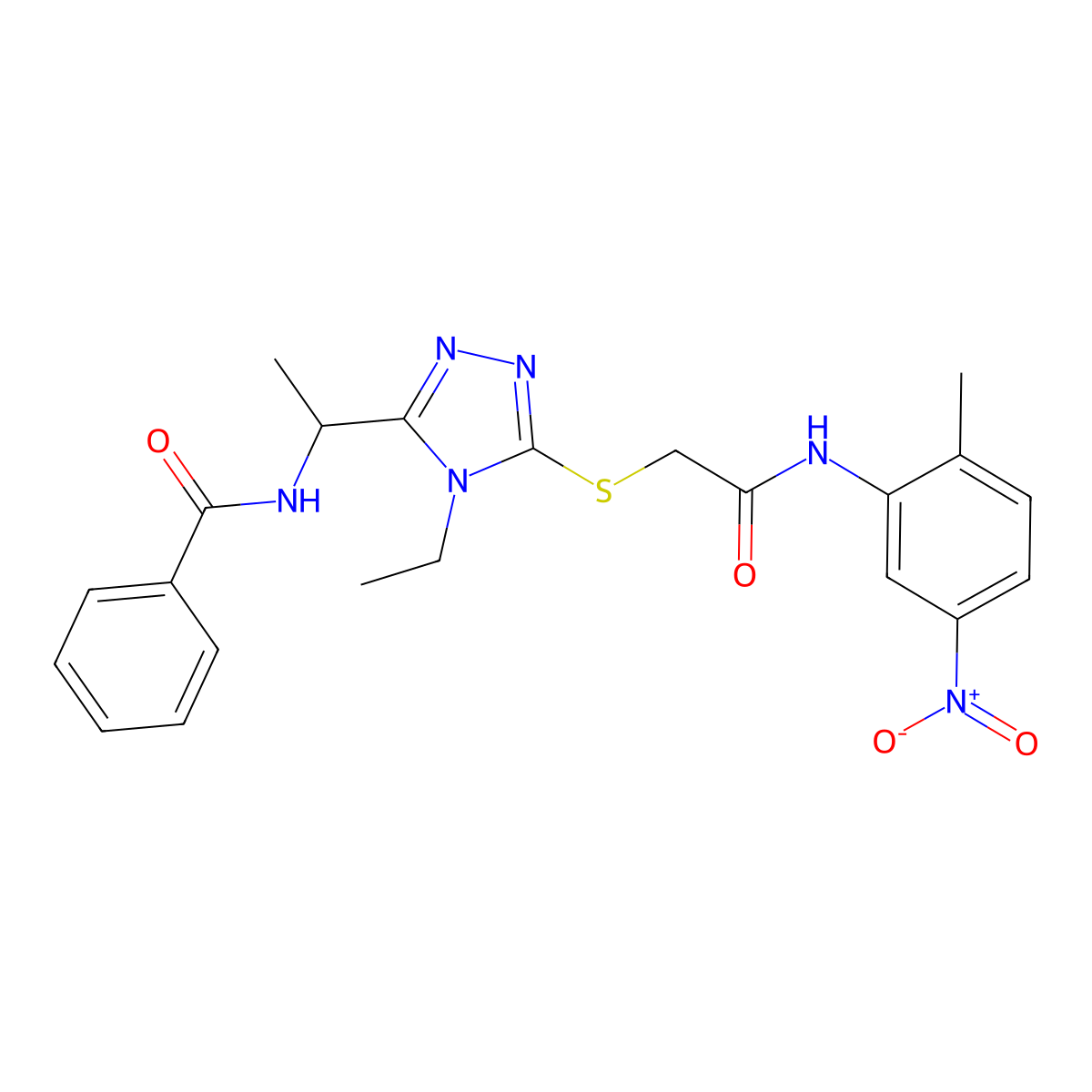 N-{1-[4-ethyl-5-({2-[(2-methyl-5-nitrophenyl)amino]-2-oxoethyl}sulfanyl)-4H-1,2,4-triazol-3-yl]ethyl}benzamide molecular structure, CAS 693812-81-6