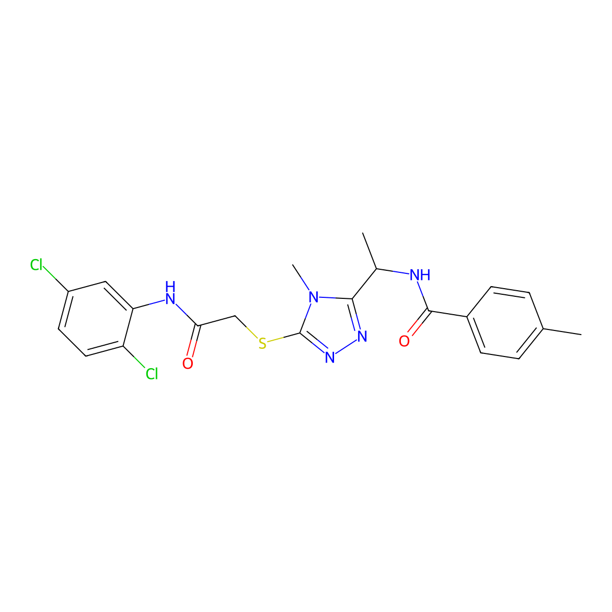 N-[1-[5-[2-(2,5-dichloroanilino)-2-oxoethyl]sulfanyl-4-methyl-1,2,4-triazol-3-yl]ethyl]-4-methylbenzamide molecular structure, CAS 693813-08-0