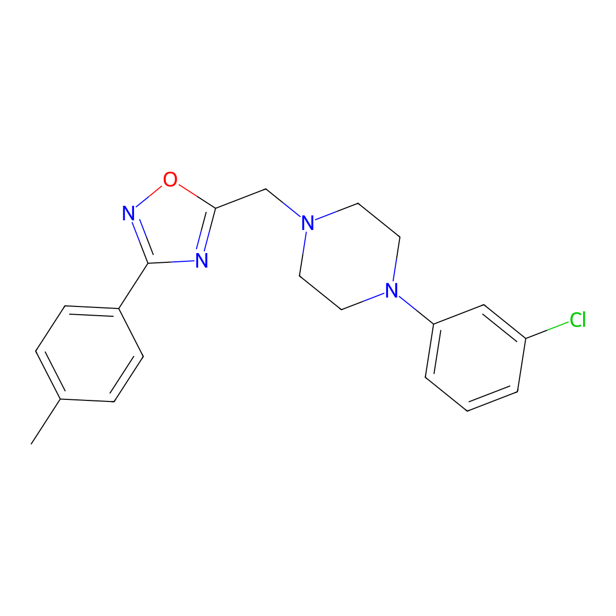 1-(3-Chlorophenyl)-4-{[3-(4-methylphenyl)-1,2,4-oxadiazol-5-yl]methyl}piperazine molecular structure, CAS 693813-15-9