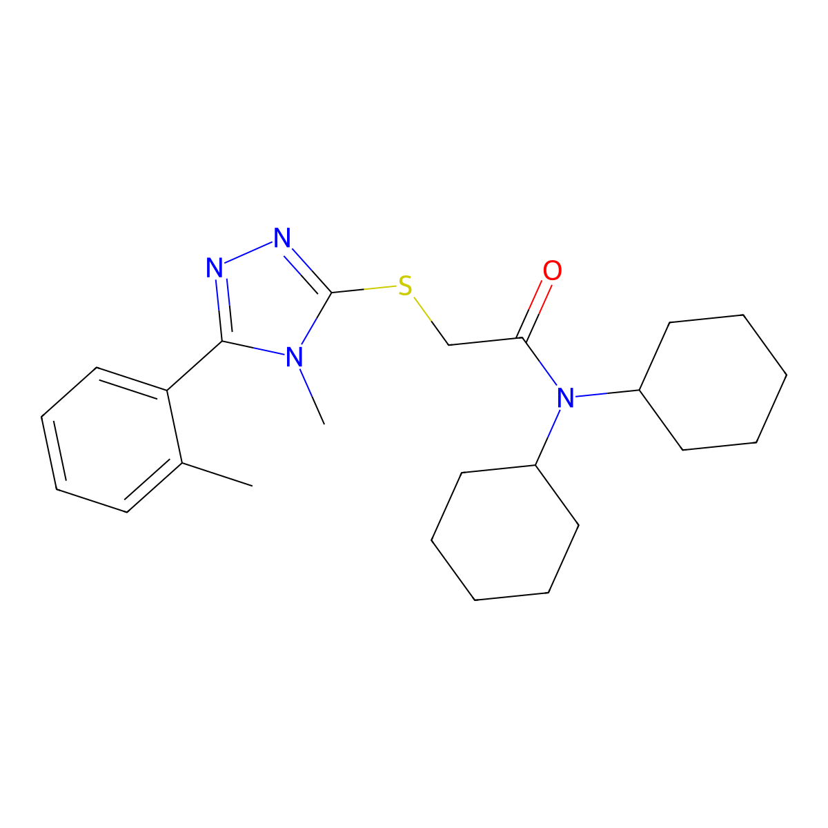 N,N-dicyclohexyl-2-[[4-methyl-5-(2-methylphenyl)-1,2,4-triazol-3-yl]sulfanyl]acetamide molecular structure, CAS 693813-32-0