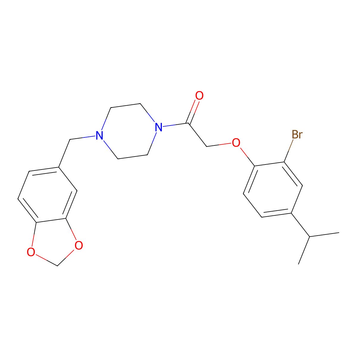 1-[4-(1,3-Benzodioxol-5-ylmethyl)piperazin-1-yl]-2-(2-bromo-4-propan-2-ylphenoxy)ethanone molecular structure, CAS 693813-40-0