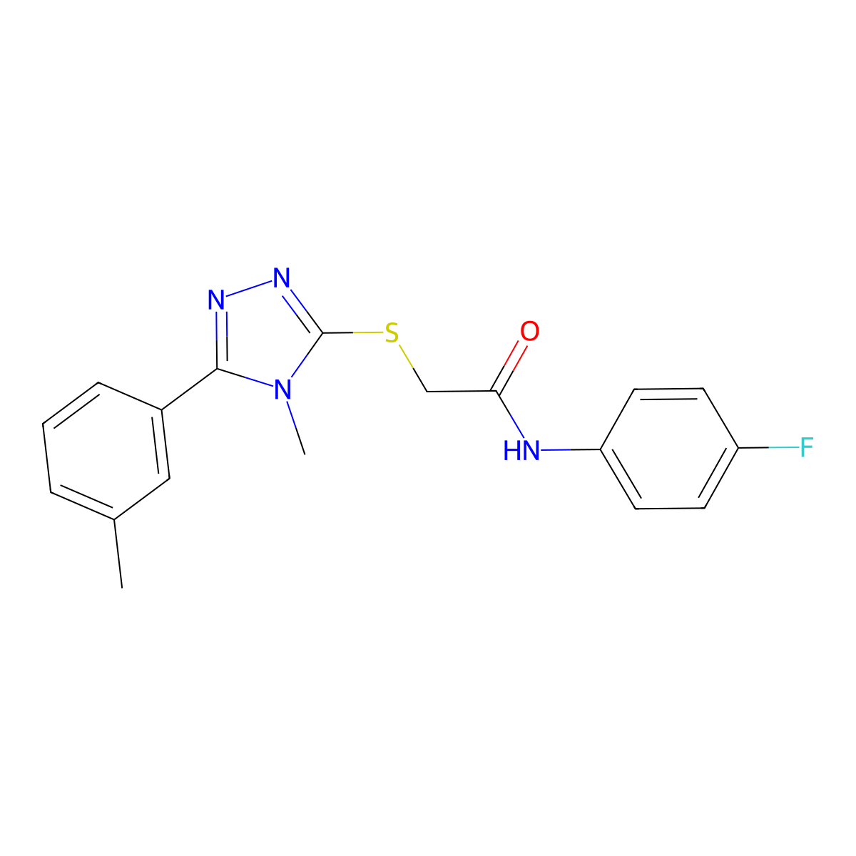 N-(4-fluorophenyl)-2-{[4-methyl-5-(3-methylphenyl)-4H-1,2,4-triazol-3-yl]sulfanyl}acetamide molecular structure, CAS 693813-53-5