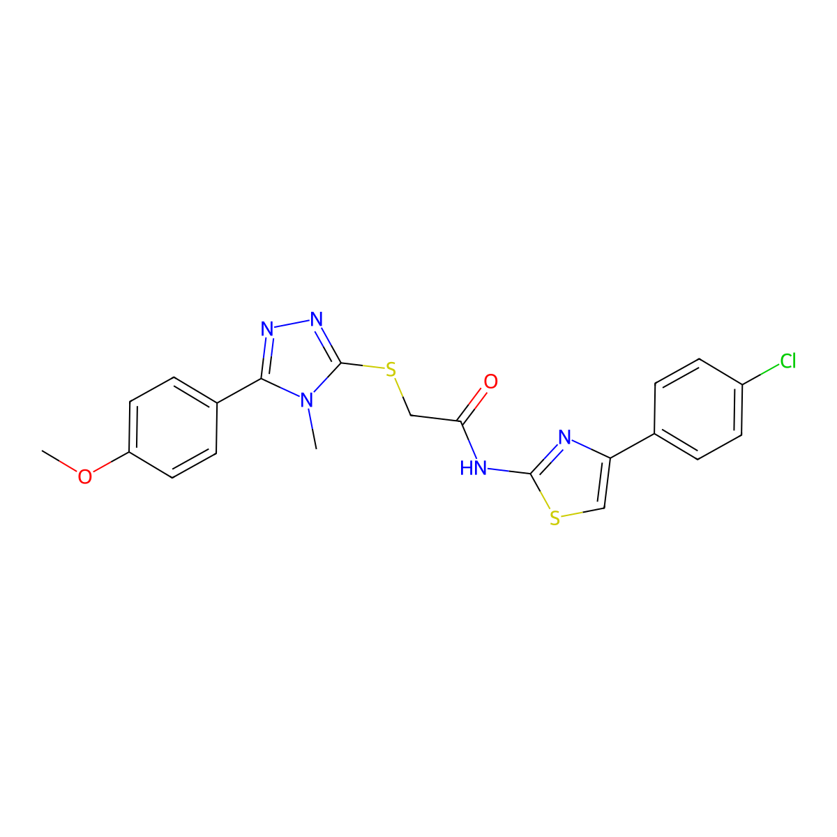 N-[4-(4-chlorophenyl)-1,3-thiazol-2-yl]-2-[[5-(4-methoxyphenyl)-4-methyl-1,2,4-triazol-3-yl]sulfanyl]acetamide molecular structure, CAS 693813-57-9