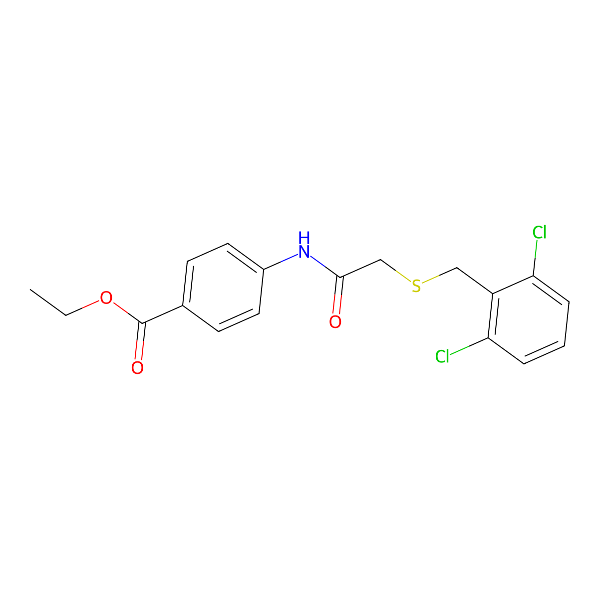 Ethyl 4-({[(2,6-dichlorobenzyl)sulfanyl]acetyl}amino)benzoate molecular structure, CAS 693813-62-6