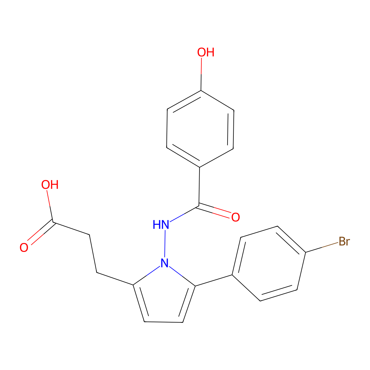 3-[5-(4-bromophenyl)-1-{[(4-hydroxyphenyl)carbonyl]amino}-1H-pyrrol-2-yl]propanoic acid molecular structure, CAS 693813-70-6