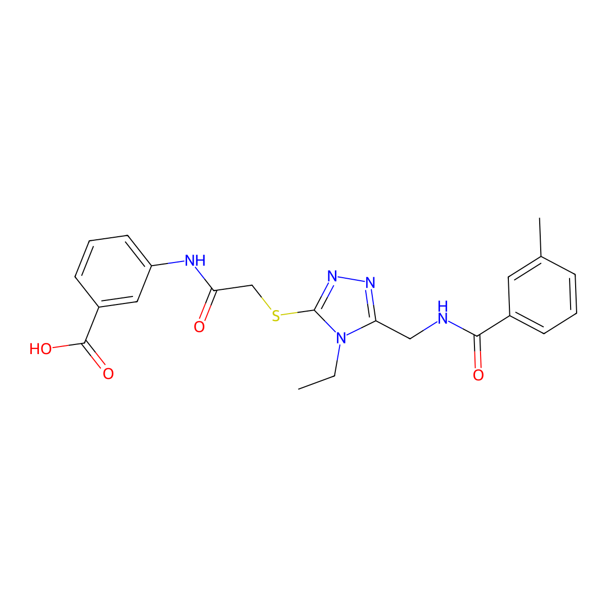 3-[({[4-ethyl-5-({[(3-methylphenyl)carbonyl]amino}methyl)-4H-1,2,4-triazol-3-yl]sulfanyl}acetyl)amino]benzoic acid molecular structure, CAS 693813-71-7