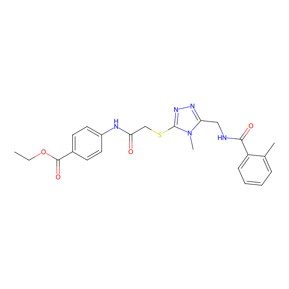 ethyl 4-[({[4-methyl-5-({[(2-methylphenyl)carbonyl]amino}methyl)-4H-1,2,4-triazol-3-yl]sulfanyl}acetyl)amino]benzoate molecular structure, CAS 693814-08-3