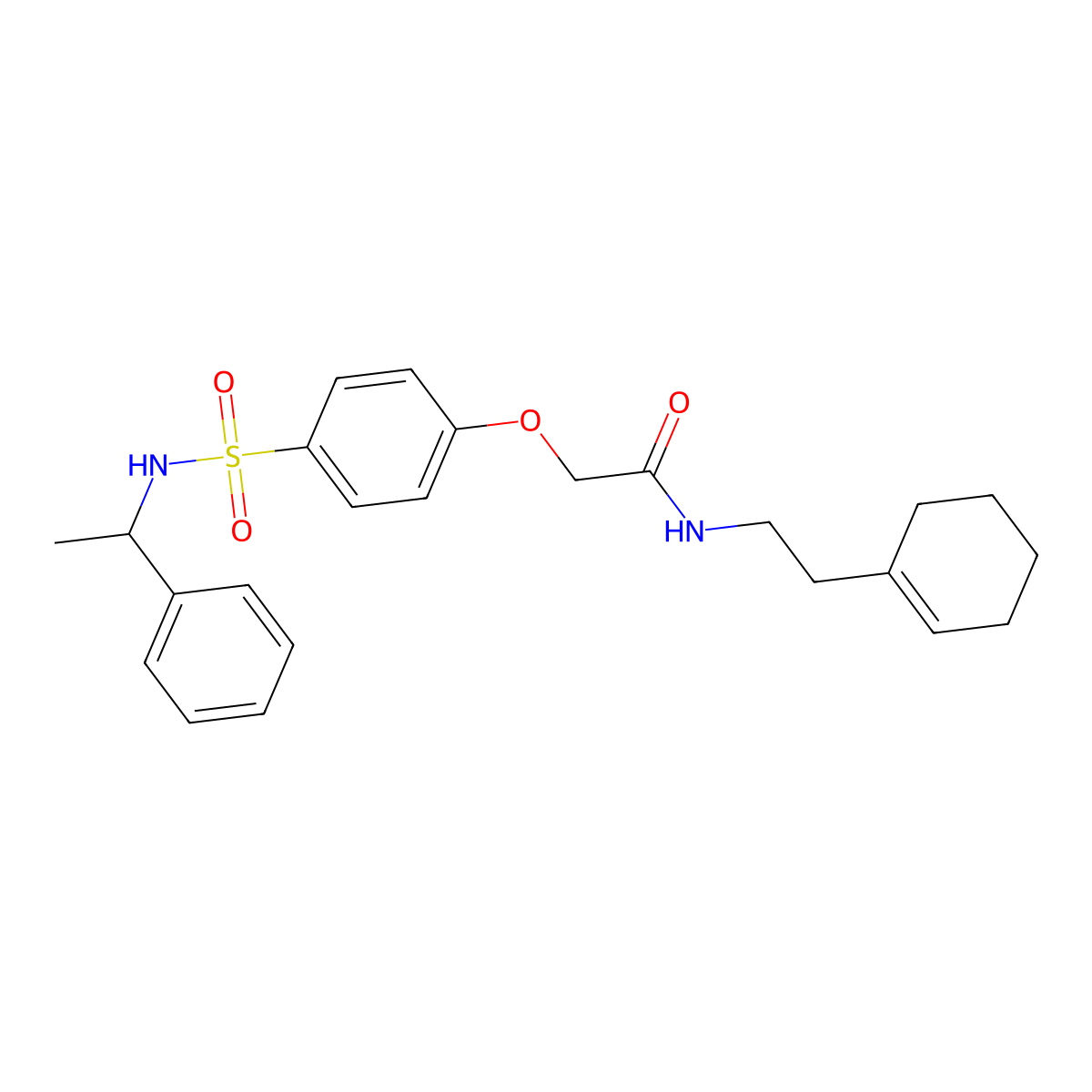 N-[2-(cyclohexen-1-yl)ethyl]-2-[4-(1-phenylethylsulfamoyl)phenoxy]acetamide molecular structure, CAS 693814-36-7