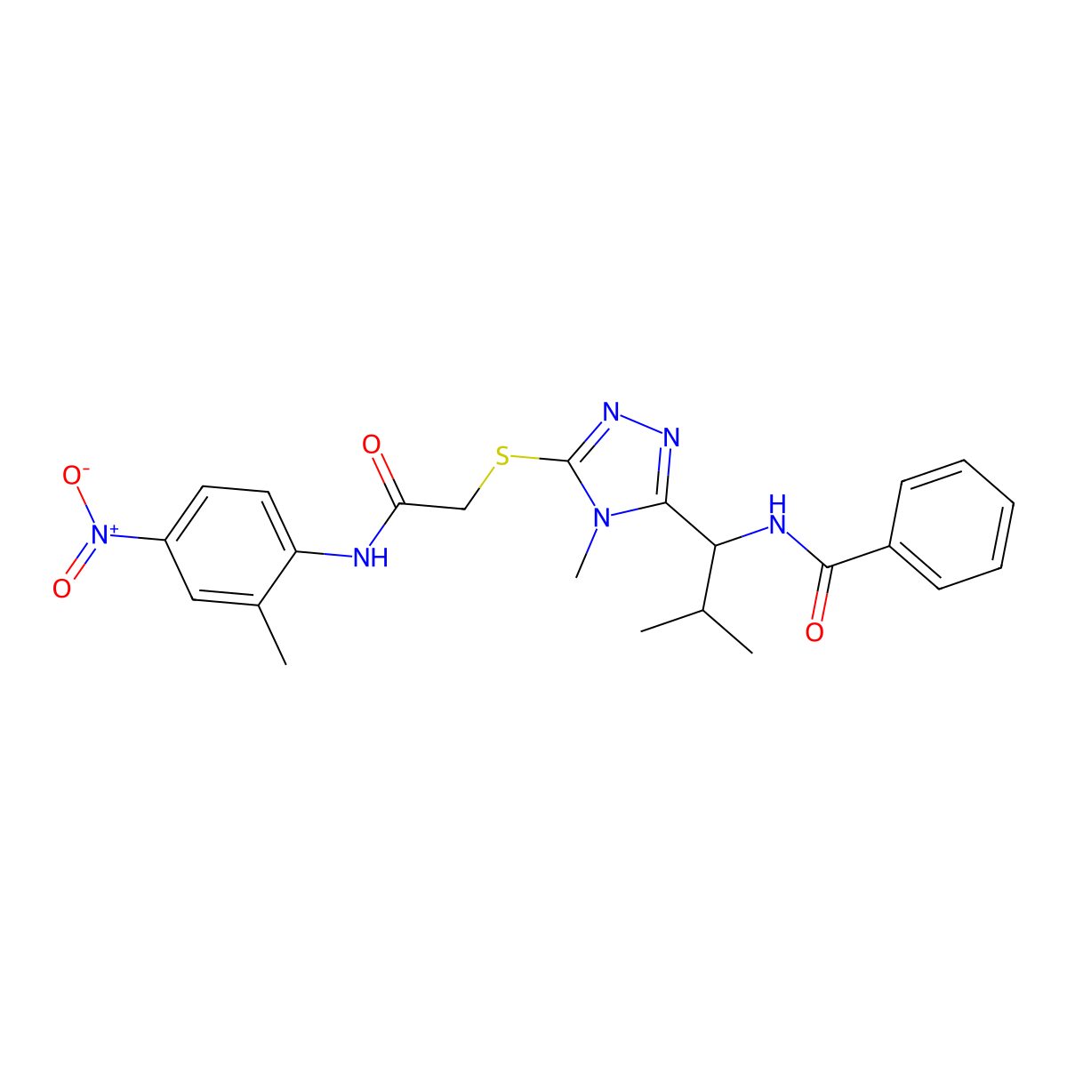 N-[2-methyl-1-[4-methyl-5-[2-(2-methyl-4-nitroanilino)-2-oxoethyl]sulfanyl-1,2,4-triazol-3-yl]propyl]benzamide molecular structure, CAS 693814-87-8