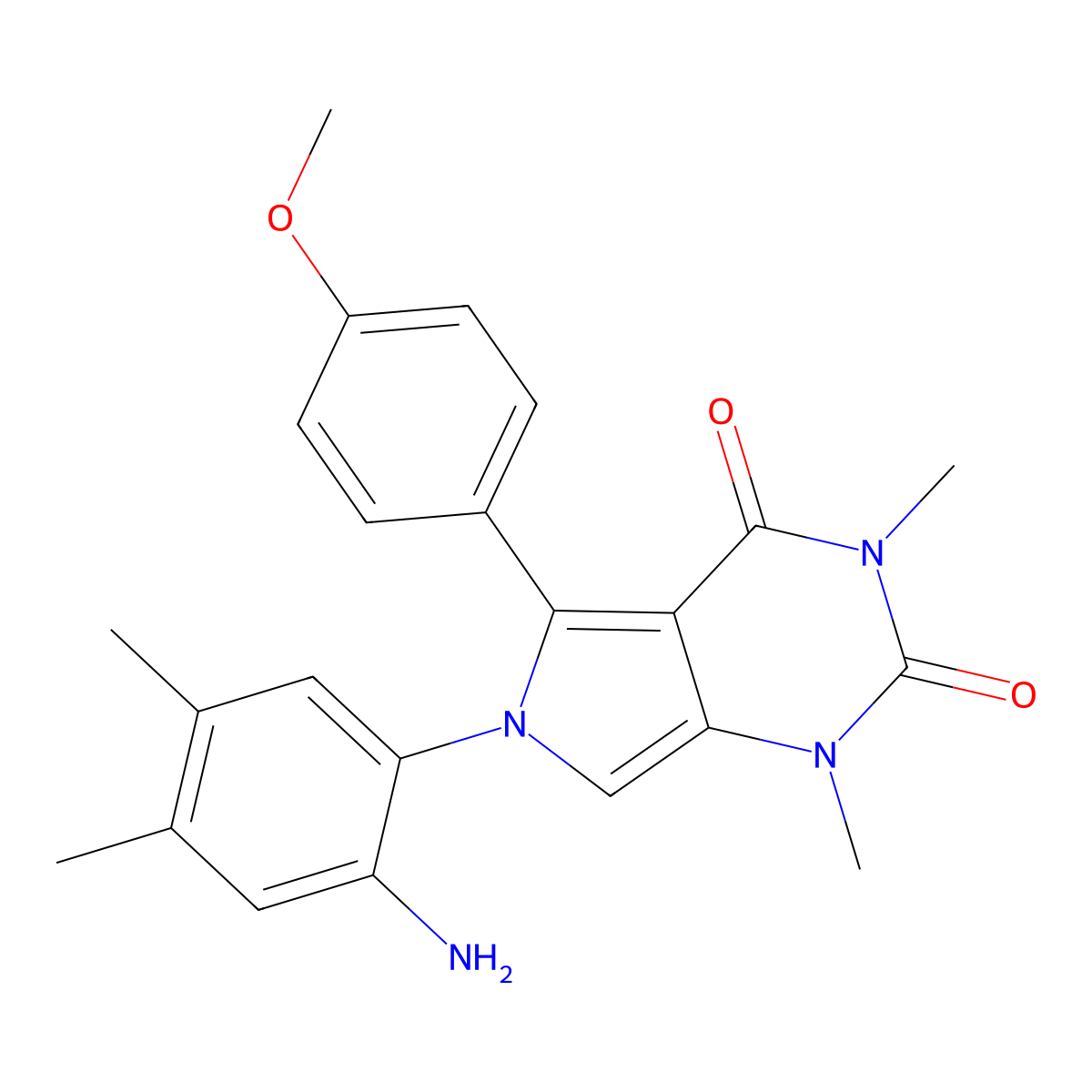 6-(2-Amino-4,5-dimethylphenyl)-5-(4-methoxyphenyl)-1,3-dimethylpyrrolo[3,4-d]pyrimidine-2,4-dione molecular structure, CAS 693815-04-2