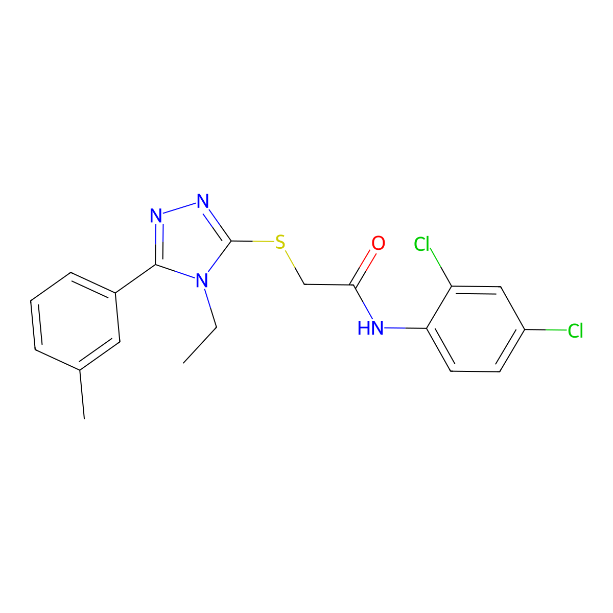 N-(2,4-dichlorophenyl)-2-[[4-ethyl-5-(3-methylphenyl)-1,2,4-triazol-3-yl]sulfanyl]acetamide molecular structure, CAS 693815-21-3