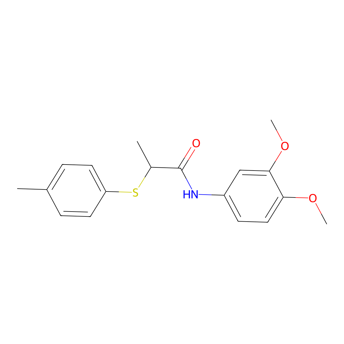 N-(3,4-dimethoxyphenyl)-2-(4-methylphenyl)sulfanylpropanamide molecular structure, CAS 693815-30-4