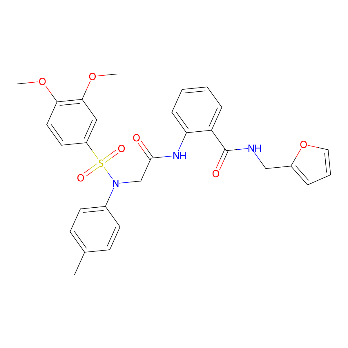 2-[[2-(N-(3,4-dimethoxyphenyl)sulfonyl-4-methylanilino)acetyl]amino]-N-(furan-2-ylmethyl)benzamide molecular structure, CAS 693815-43-9